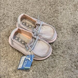 Hey Dude Kids Shimmering Silver Moccasins